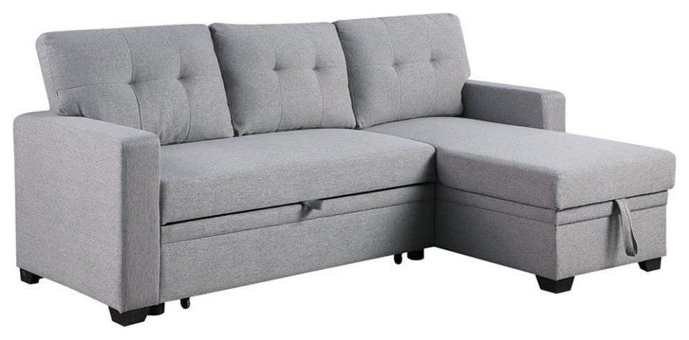 Pemberly Row Contemporary Fabric Reversible Sleeper Sectional Sofa in Light Gray
