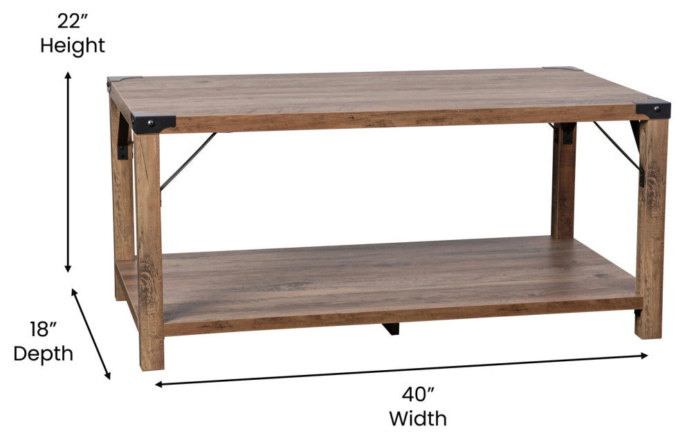 Wyatt Modern Farmhouse Wooden 2 Tier Coffee Table, Rustic Oak