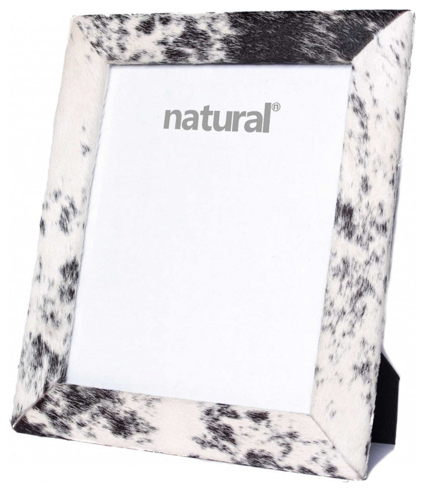 HomeRoots 8" x 10" Black and White Cowhide Picture Frame