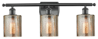3-Light Cobbleskill 26" Bath Fixture, Matte Black, Glass: Mercury