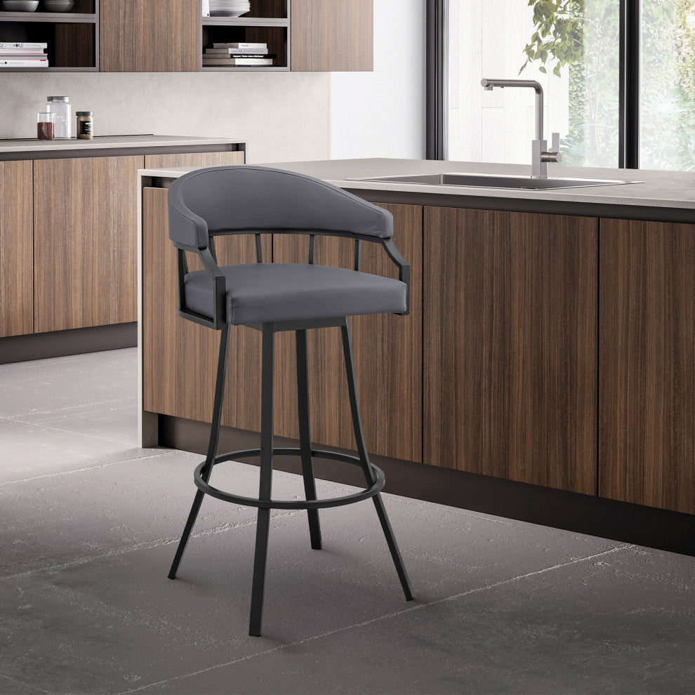 Palmdale Swivel Faux Leather Stool, Black /Slate Gray, 30" Counter Height