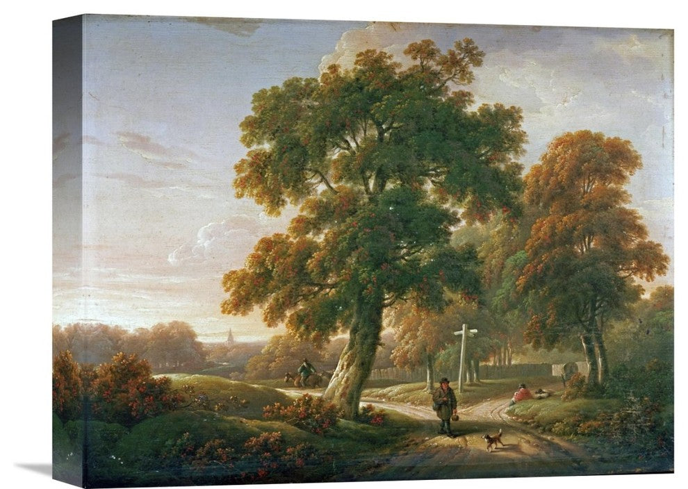 "Travellers at a Crossroads In a Wooded Landscape" Artwork, 16" x 12"