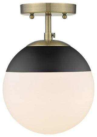 Dixon Semi-Flush, Aged Brass With Opal Glass and Aged Brass Cap, Aged Brass With