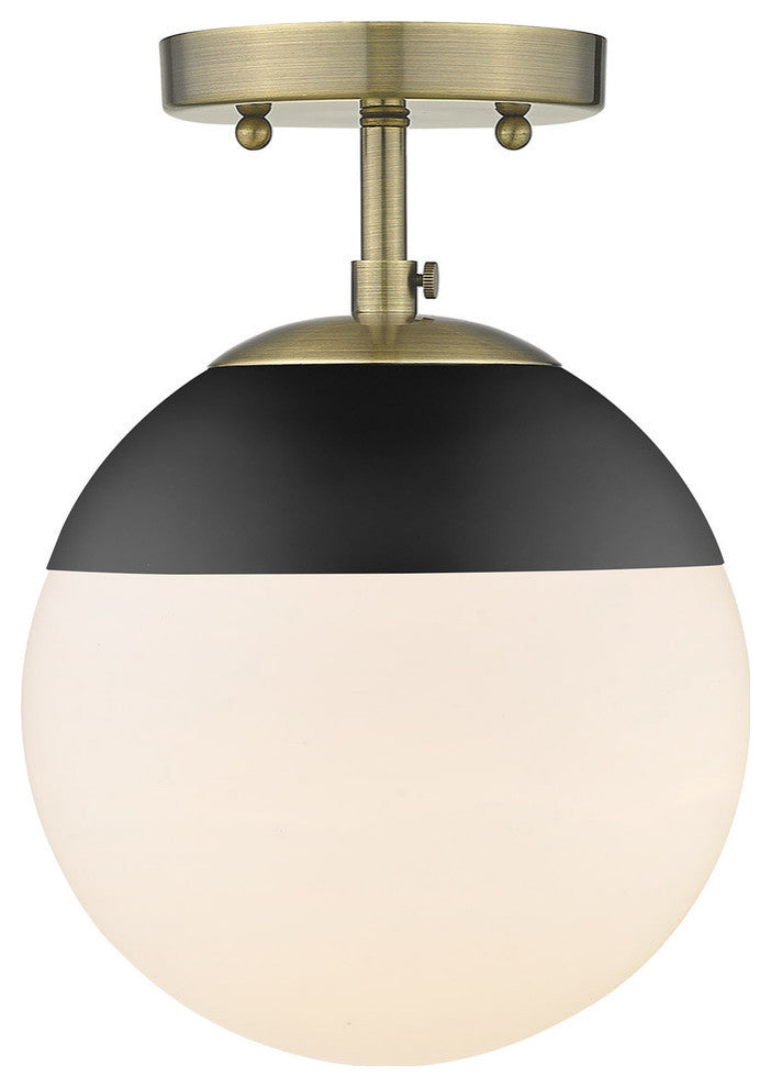 Dixon Semi-Flush, Aged Brass With Opal Glass and Aged Brass Cap, Aged Brass With