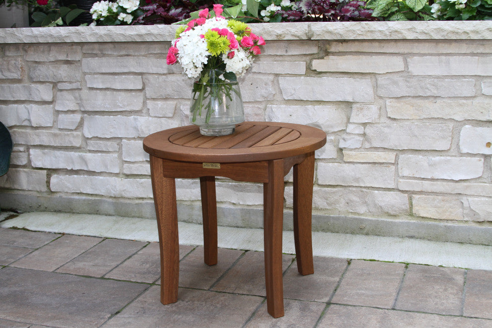 3-Piece Eucalyptus and Wicker Lounger Set With Ottoman and Round Accent Table
