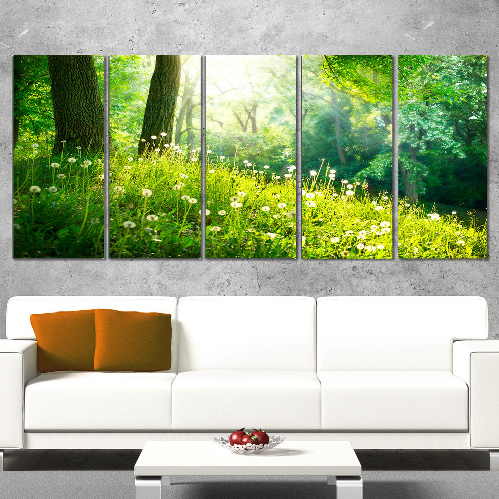 Beautiful Green Grass and Trees, Large Landscape Canvas Print, 60"x28", 5 Panels