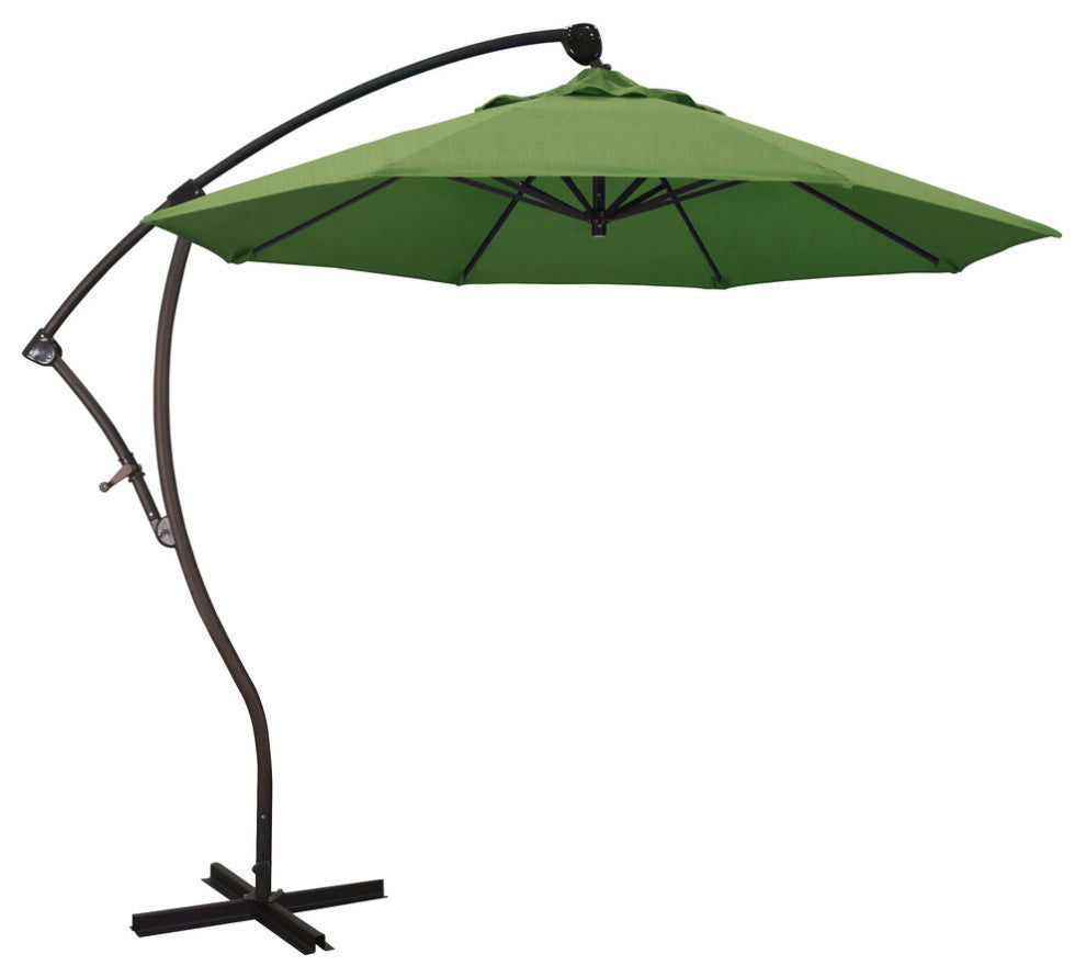 9' Bronze Cantilever Crank Lift 360-Rotation Aluminum Umbrella, Sunbrella, Spectrum Cilantro
