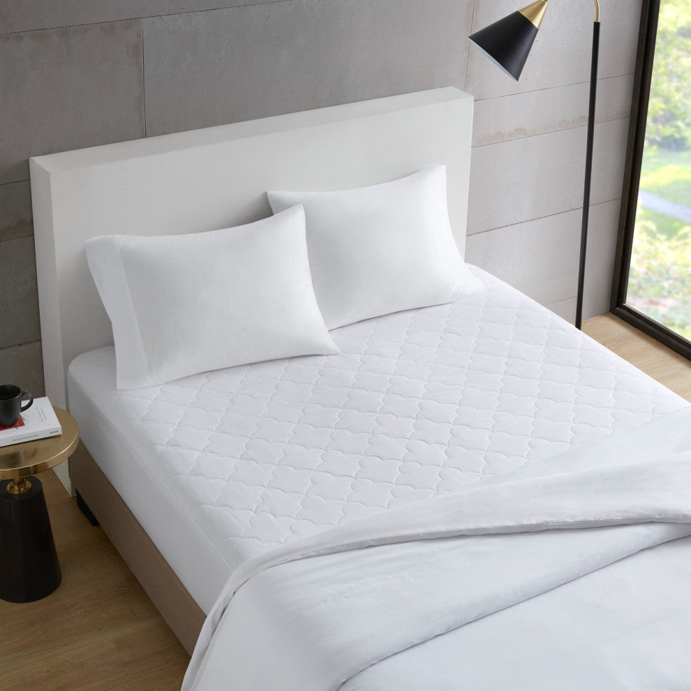 Sleep Philosophy Percale Double Insertion Filled Mattress Pad, White, Twin