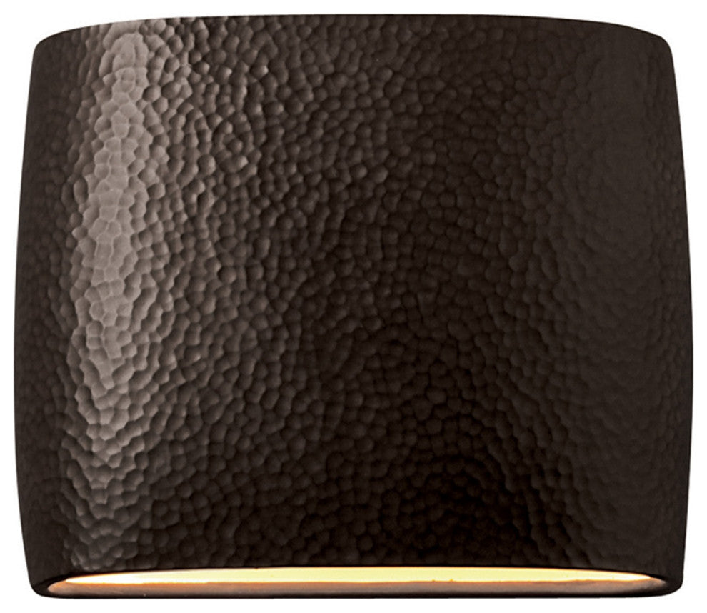 Ambiance ADA Outdoor Ceramic Wide Oval Wall Sconce, Hammered Iron, LED