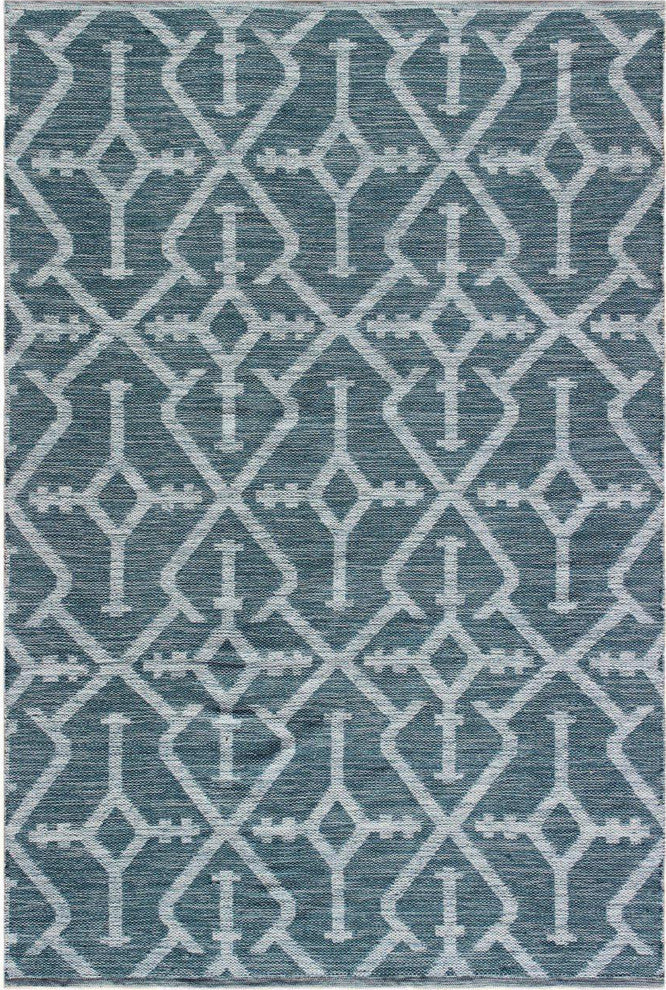 Dani Handwoven Contemporary Rug, Teal/Beige, Rectangular 5'x7'6