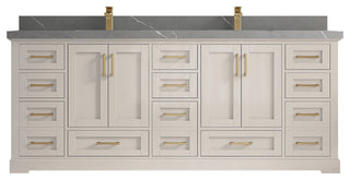 Boston 84" Double Sink Bath Vanity in Fine Grain 2" Piatra Gray