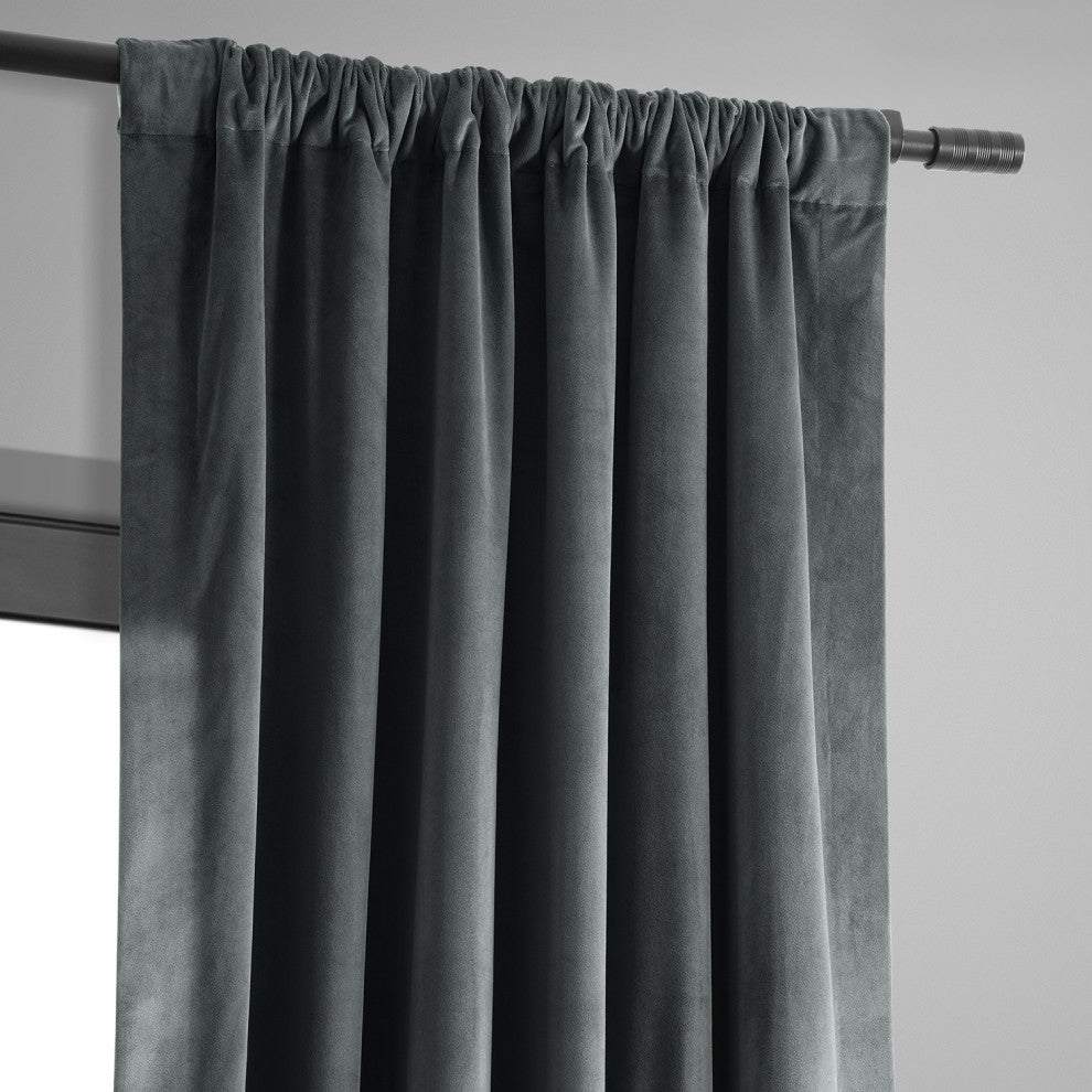 Signature Natural Gray Blackout Velvet Curtain Single Panel, 50"x108"