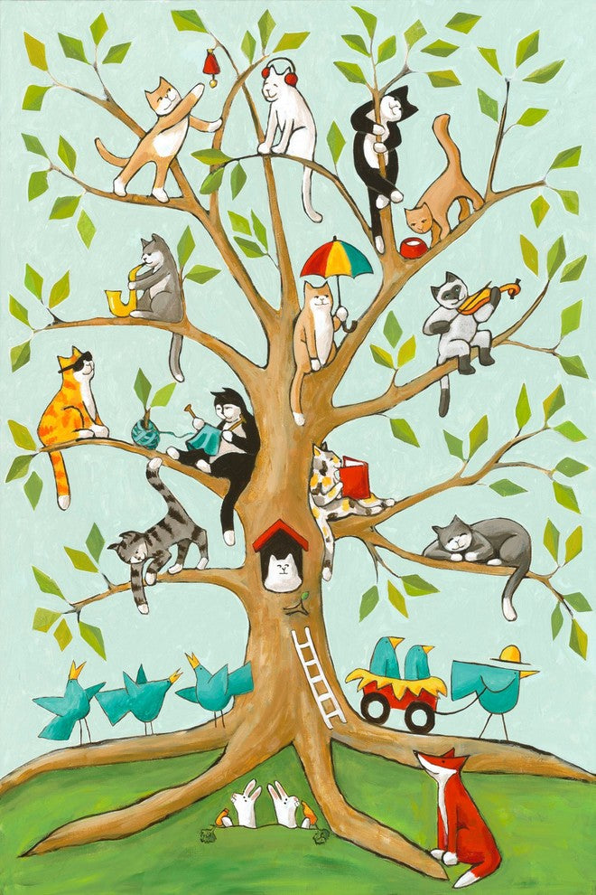 Marmont Hill, "Cats Up a Tree" by Janet Nelson Painting on Wrapped Canvas, 16x24