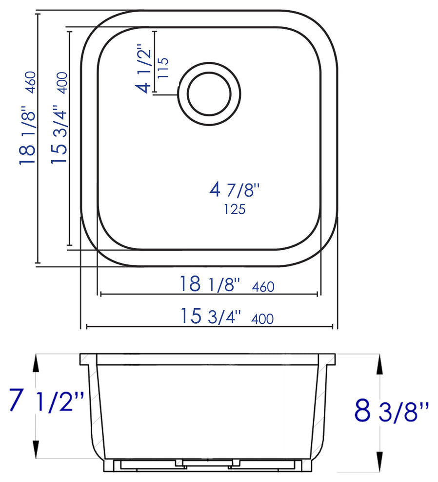 Square Fireclay Undermount or Drop In Prep / Bar Sink