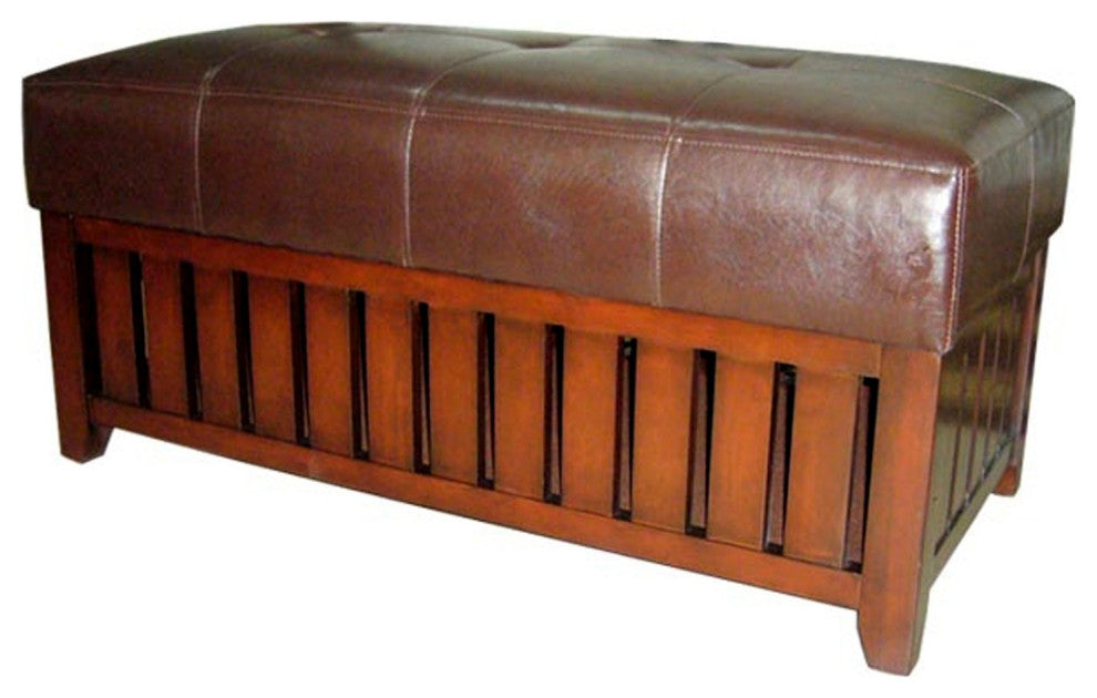 Brown Leather Storage Bench