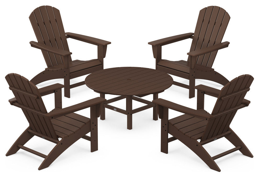 Nautical 5-Piece Adirondack Chair Conversation Set, Mahogany