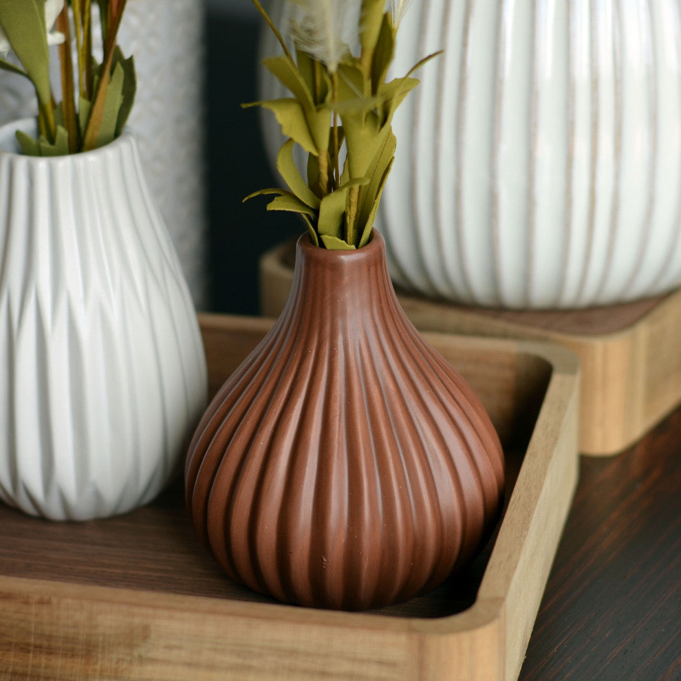 3 Piece Earthy Brown/ Tan/ White Table Vase Set, 5" Tall