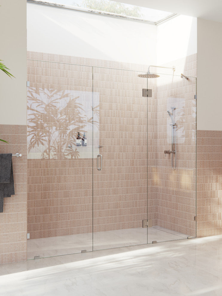 Glass Warehouse 78"x101" Frameless 3 Panel Inline Shower Door, Brushed Nickel