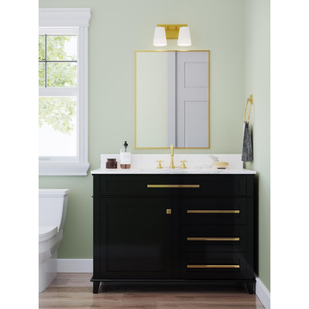 Vertex Collection Two-Light Brushed Gold Etched White Glass Bath Light