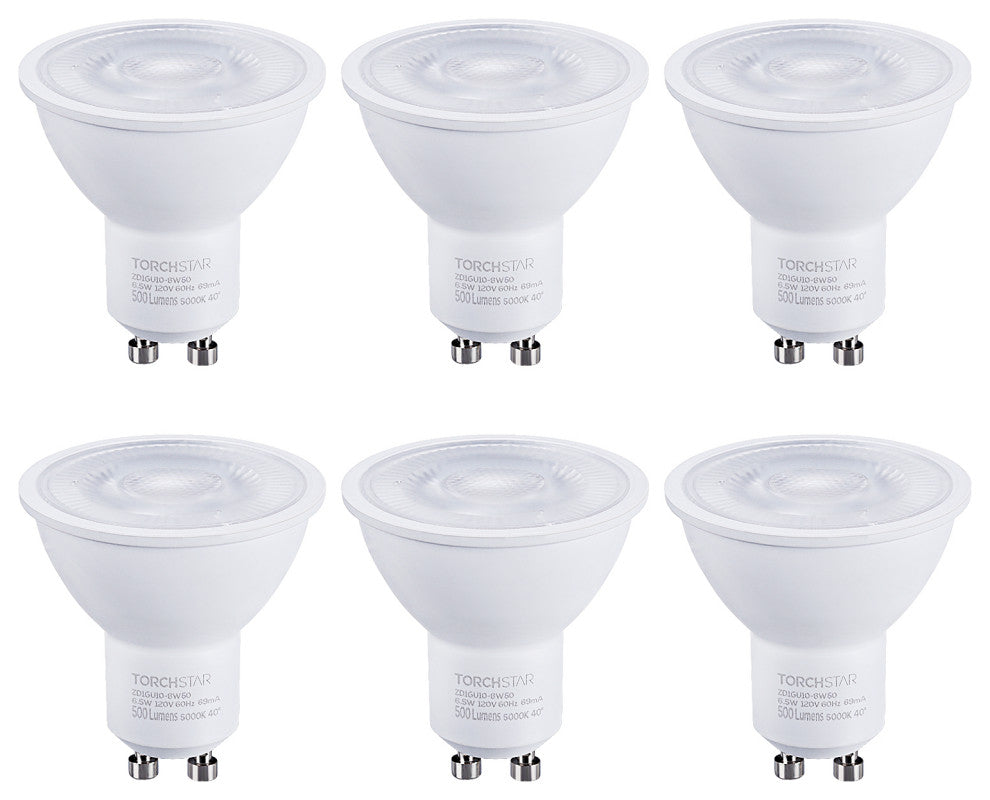 TORCHSTAR Dimmable GU10 LED Bulbs, 6.5W, Set of 6, 5000k Daylight