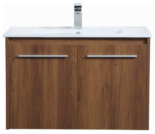 Single Bathroom Floating Vanity, Walnut Brown, 30"