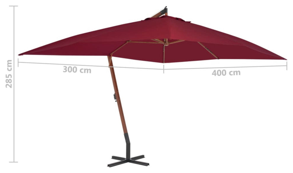 Vidaxl Cantilever Umbrella With Wooden Pole 157.5"x118.1" Bordeaux Red