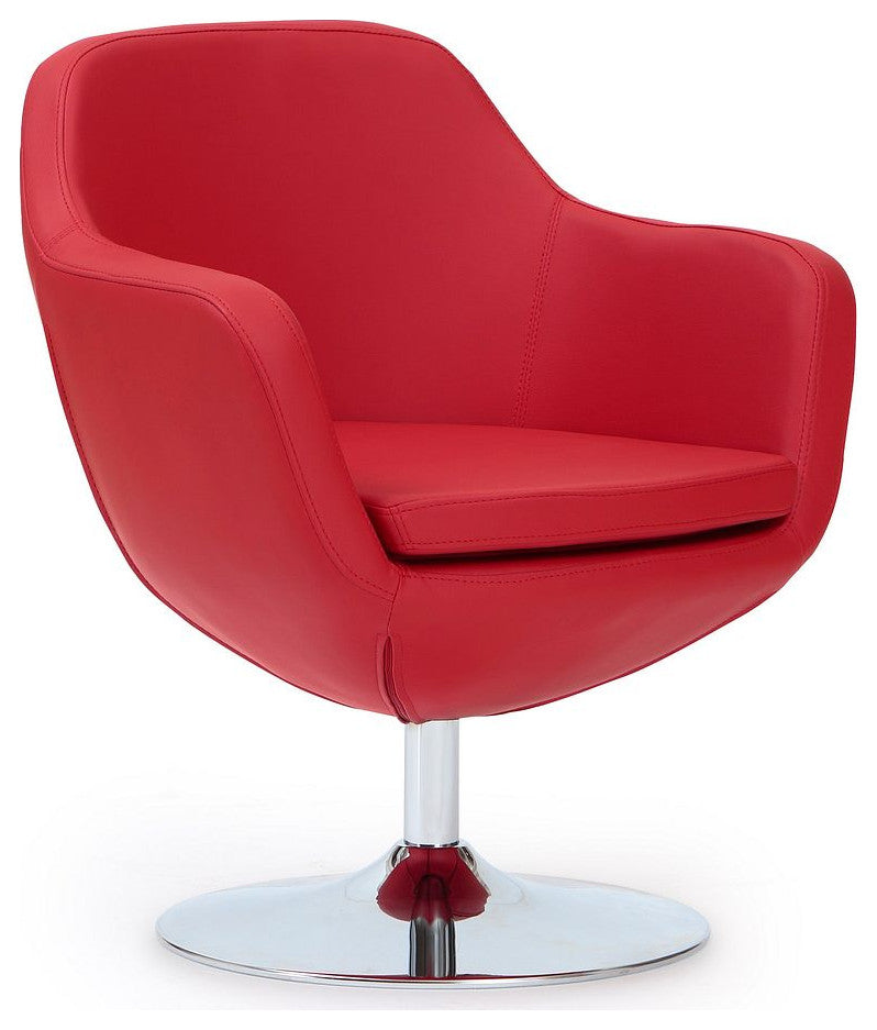Caisson Faux Leather Swivel Accent Chair in Red and Polished Chrome (Set of 2)