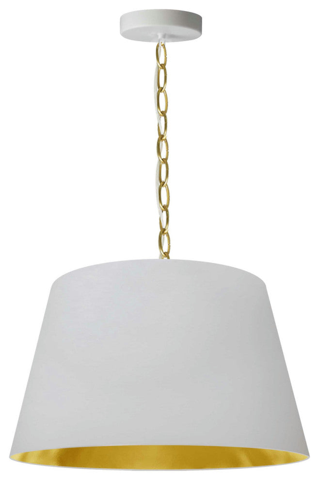 1 Light Brynn Small Pendant, White/Gold Shade, Aged Brass