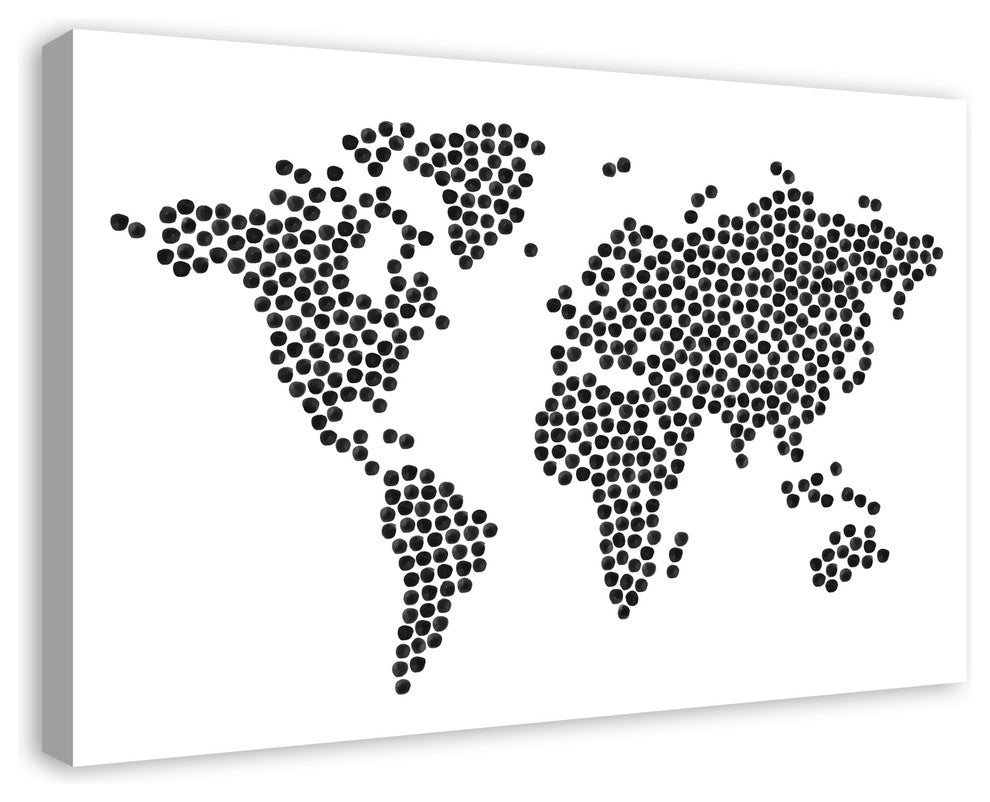 Black Dots World Map 24x36 Canvas Wall Art
