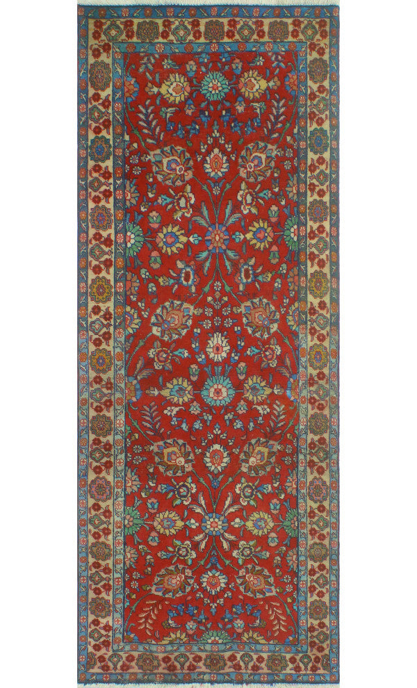 Fine Vintage Distressed Jeannie Red/Beige Runner, 3'7x9'2