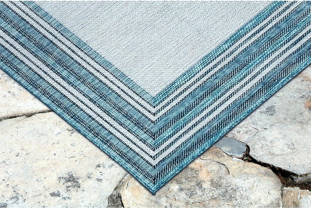 Carmel Multi Border Indoor/Outdoor Rug, Aqua, 3'3"x4'11"