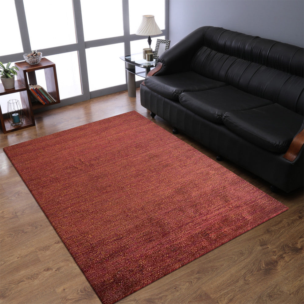 HAND KNOTTED LOOM SILK ECO-FRIENDLY AREA RUGS-Red Gold Color,Solid Design, [Rectangle] 8'x10'