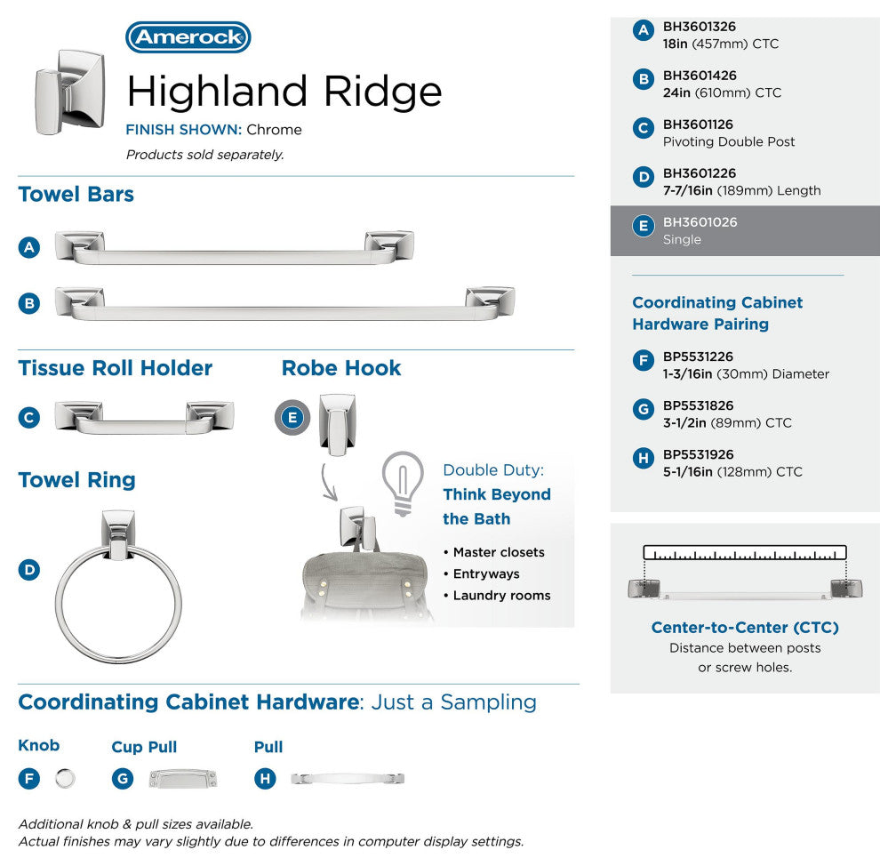 Highland Ridge Transitional Single Robe Hook, Chrome