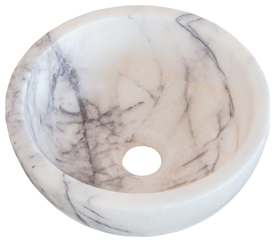 Natural Stone New York White Marble Round Vessel Sink Polished (D)12" (H)5"