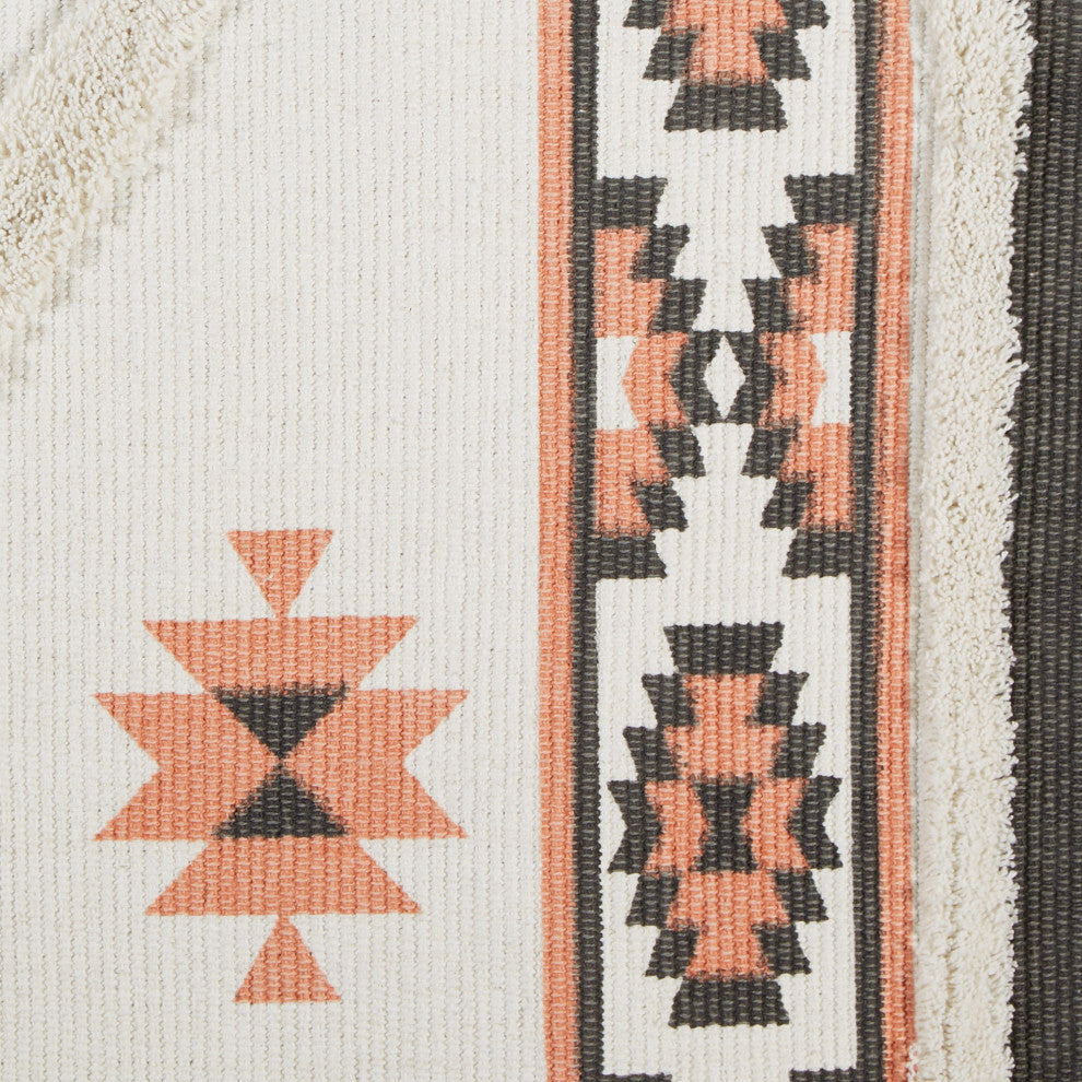 Gray And Blush Printed Off-White Hand-Loomed Shag Rug Runner 2Ft 3Inx6Ft