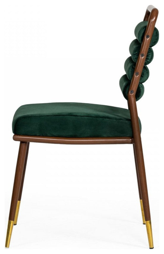 Contempo Dark Green and Walnut Velvet Dining Chair