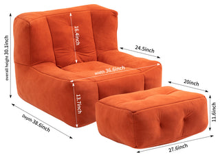 Memory Foam Padded Bean Bag Sofa with Ottoman, Comfy Velvet, Red
