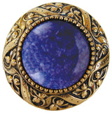 Victorian Jewel Knob Antique Brass, Blue Sodalite Natural Stone, Brite Brass, Bl