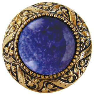 Victorian Jewel Knob Antique Brass, Blue Sodalite Natural Stone, Brite Brass, Bl