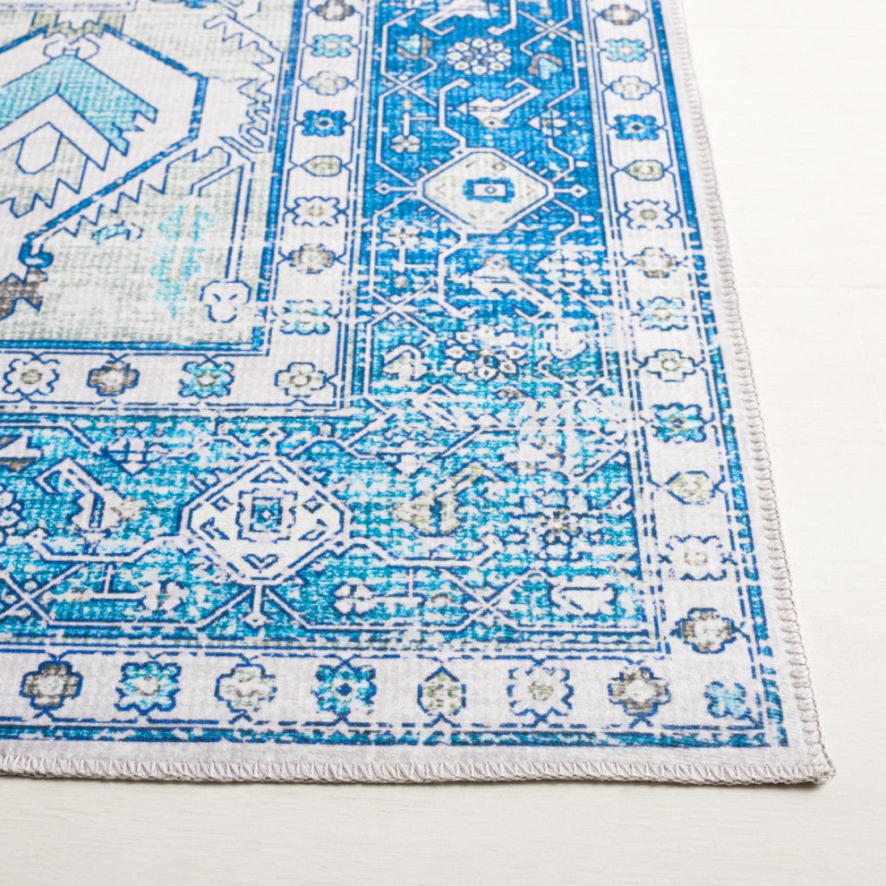 Safavieh Arizona Machine-Washable Collection ARZ105 Rug, Beige/Blue, 2'6"x8'
