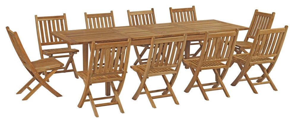 Marina 11 Piece Outdoor Patio Teak Outdoor Dining Set, Natural