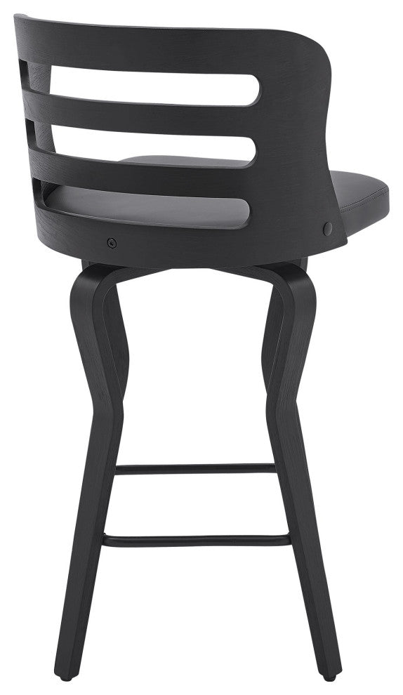 Benzara BM245955 Verne 26" Swivel Gray Faux Leather and Black Wood Bar Stool