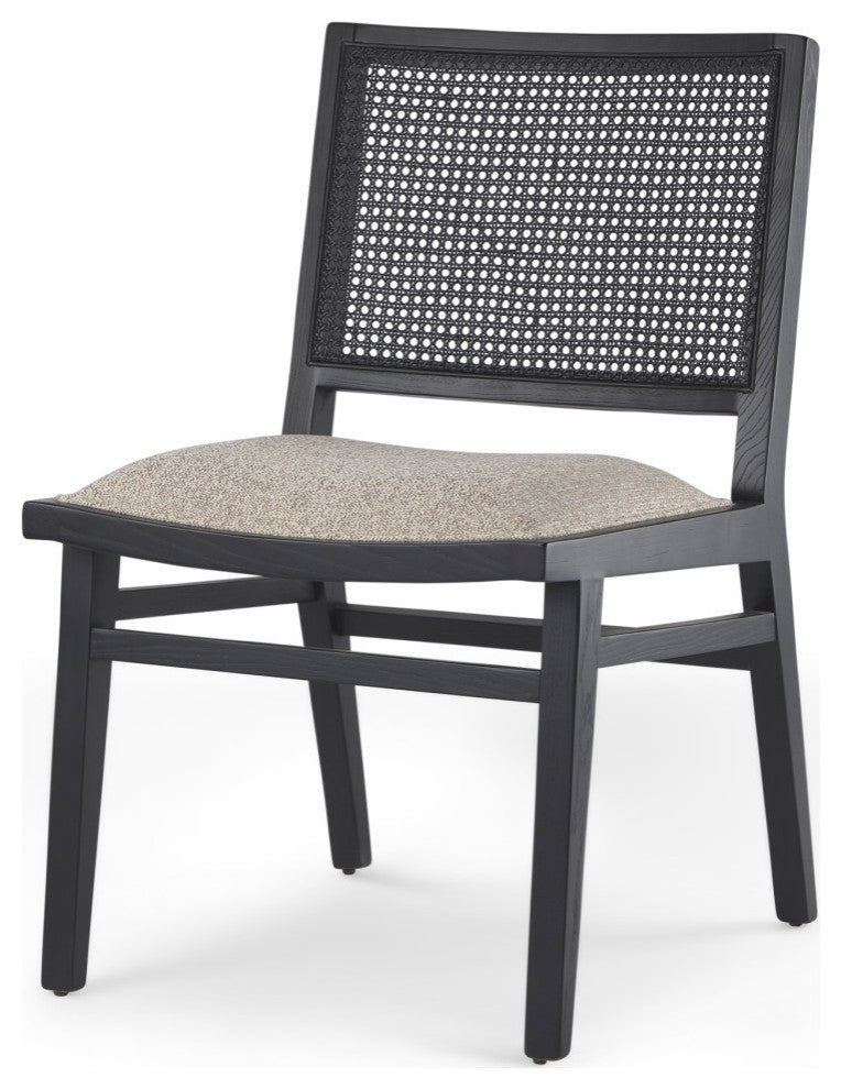 Wynn Beige Fabric With Cane Back And Black Wood Frame Dining Chair (Set of 2)