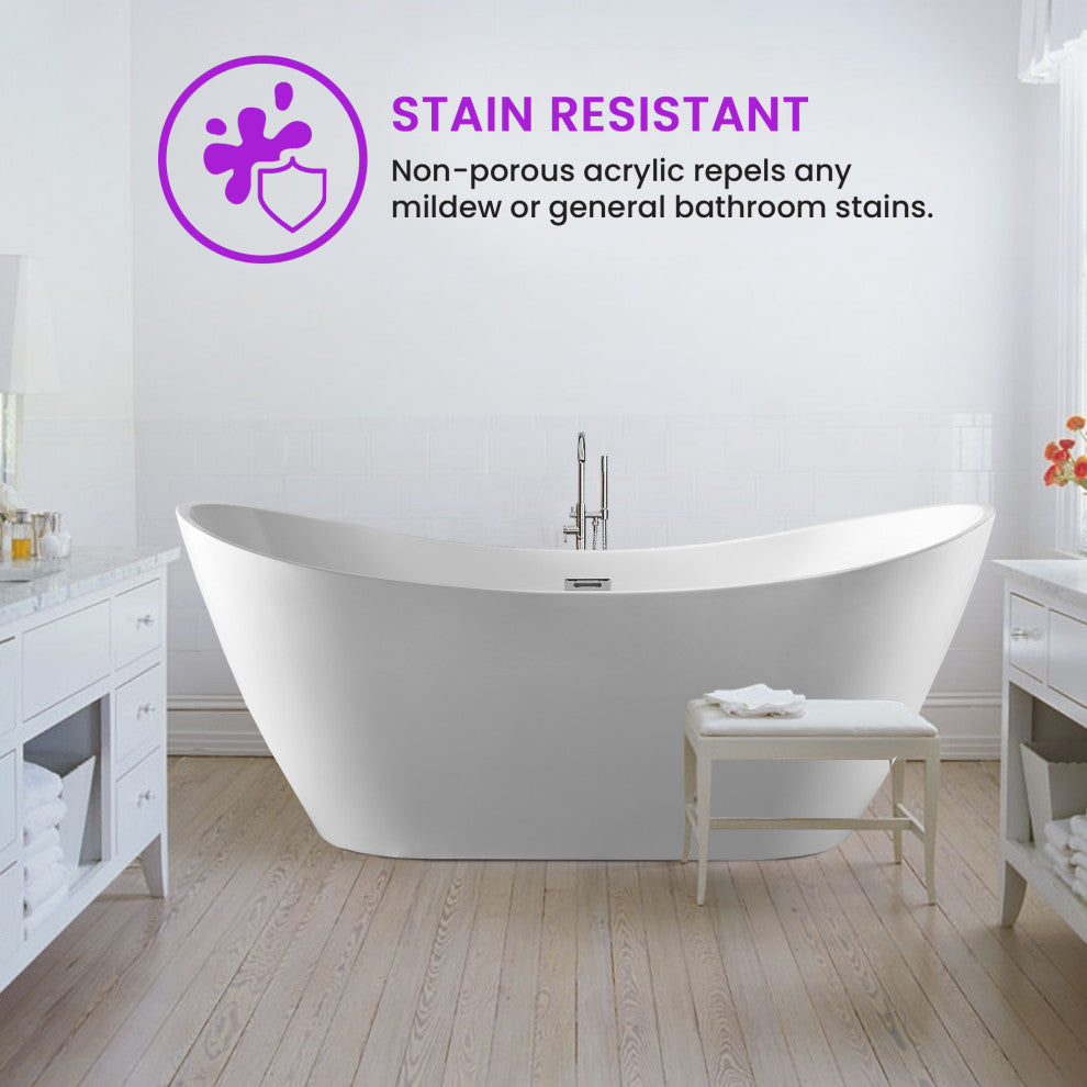 Vanity Art 71" Freestanding Acrylic Soaking Bathtub