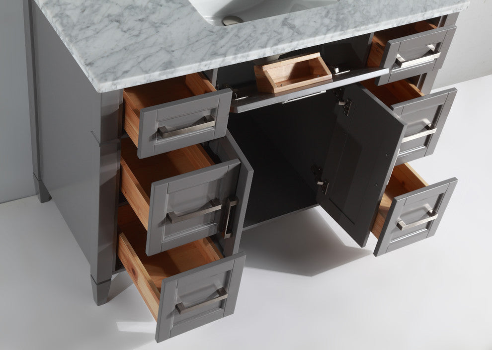 Vanity Set With Carrara Marble Top, 48", Gray, Led Touch-Switch Mirror
