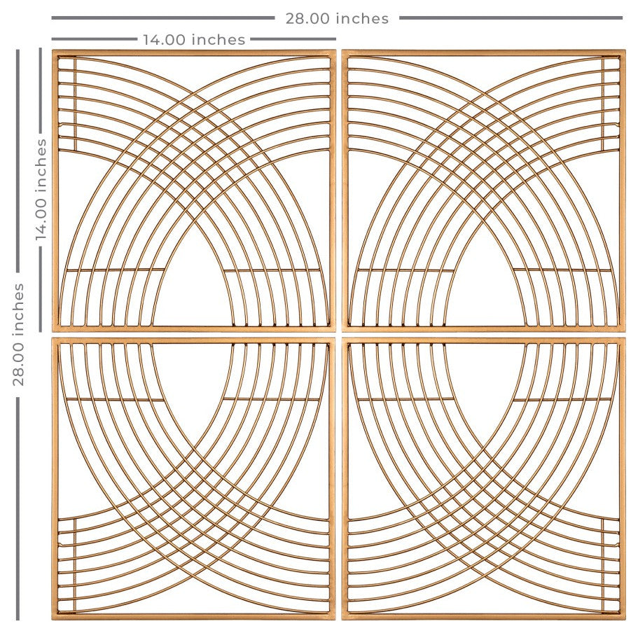 Set of Four Gold Metal Line Design Wall Decor