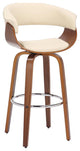 Julyssa 30" Bar Height Swivel Cream Faux Leather and Walnut Wood Bar Stool
