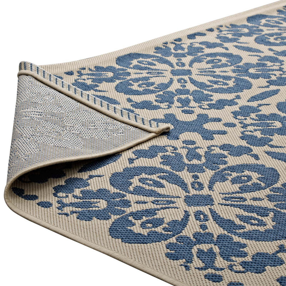 Vintage Area Rug Floor Carpet, Indoor Outdoor, Rectangular, 4x6, Blue Beige