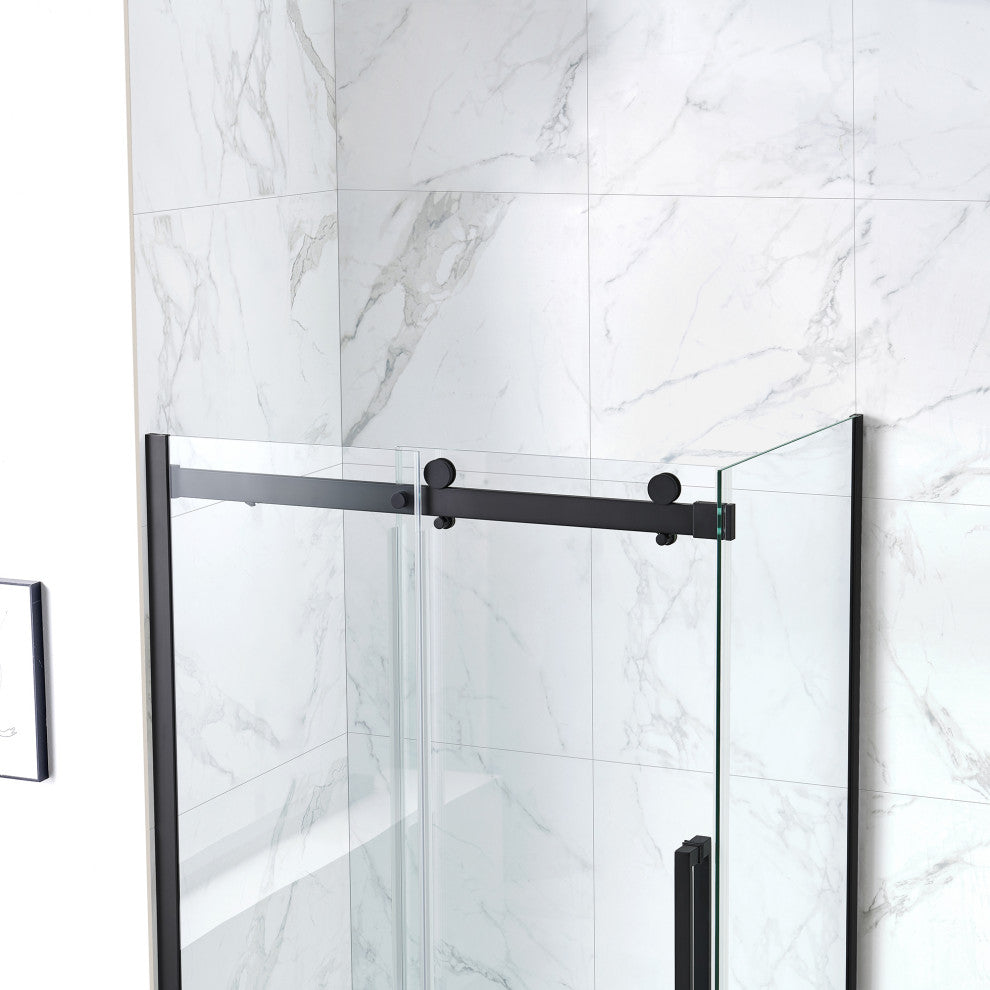 Bel Soft-Close Matte Black 48" Frameless Sliding Soft Close Shower Door