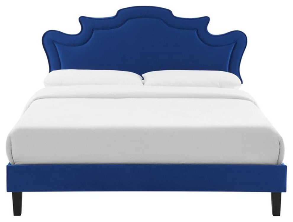 Modway Neena Modern Performance Velvet King Bed in Navy Finish